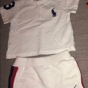 Two piece white set, blue romper